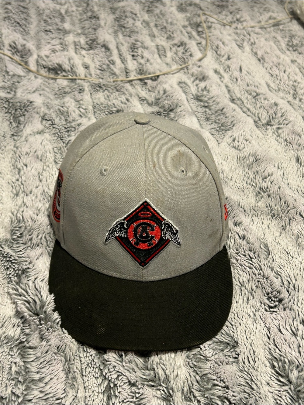 Gray and Black Men's Baseball Cap with Red Emblem